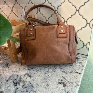 Classic Brown Leather Satchel with Metal Hardware